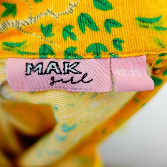 MAK Girl Yellow Red Mini Dress 12 13 Floral Pineapple Ruffle Lace Collared Mesh - Picture 4 of 12